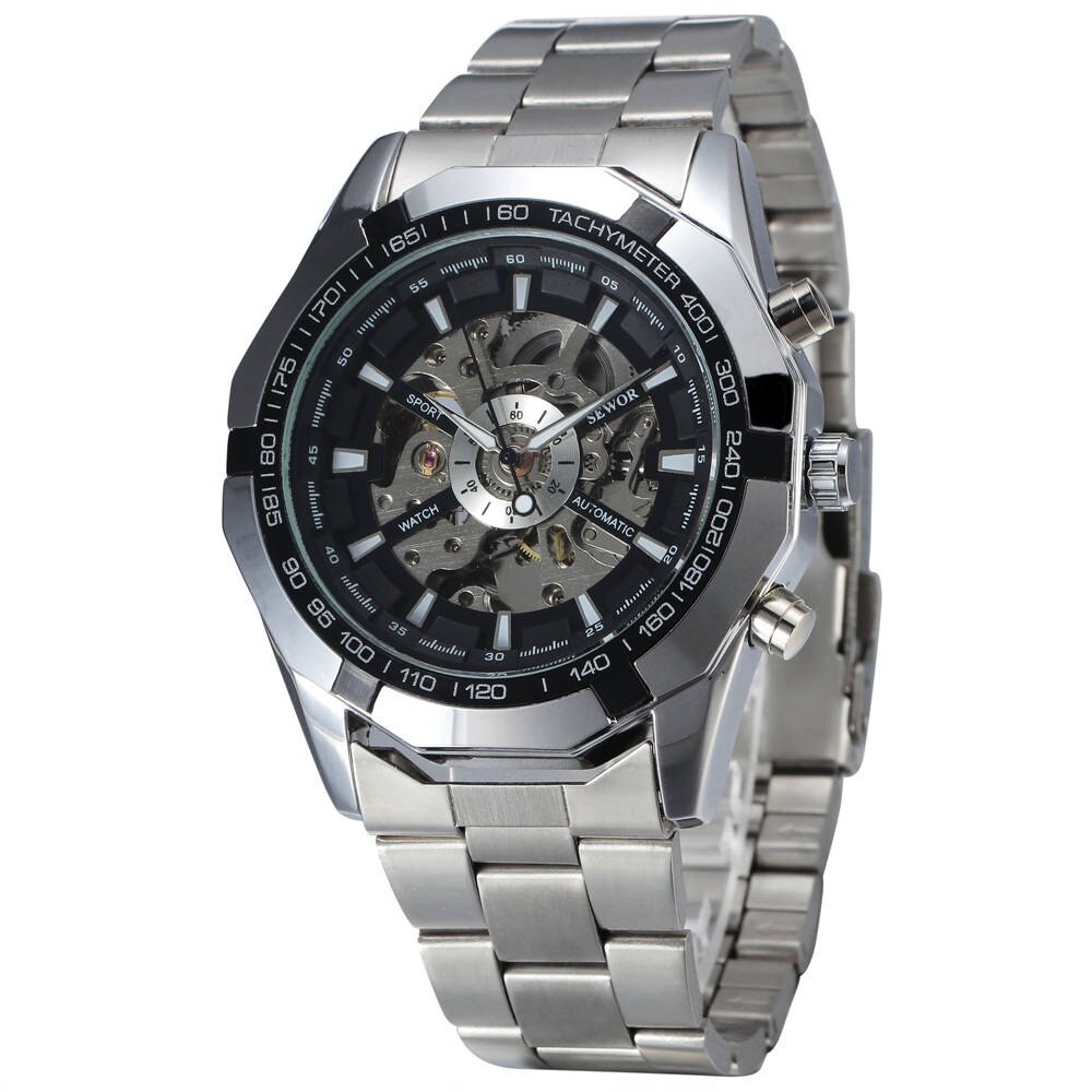 SEWOR Mannen Horloges Roestvrij Staal Automatische Mechanische Horloges Heren Skeleton Horloges Mannen Sport Horloges Mannen Horloges Reloj