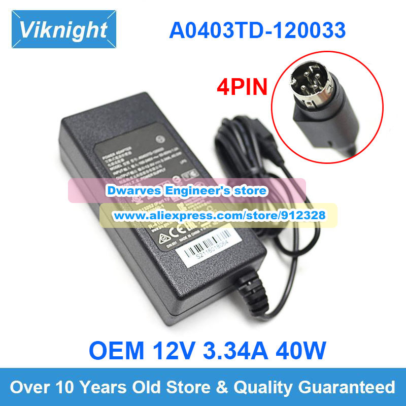 OEM A0403TD-120033 AC/DC Adapter ADS0361-U120250 KSD-1203000 12V 3.34A 40W Laptop Charger for ​Aaeon ​RTC-710RK RTC-710AP RUGGED: WHITE