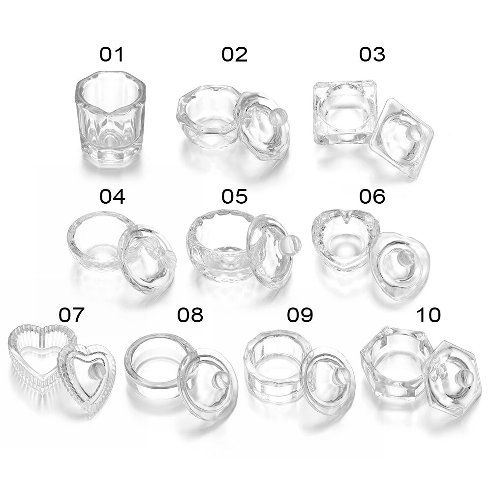 1Pcs Multi-styles Acrylic Powder Liquid Crystal Glass Dappen Dish Lid Bowl Cup Holder Manicure Equipment Nail Art Tool