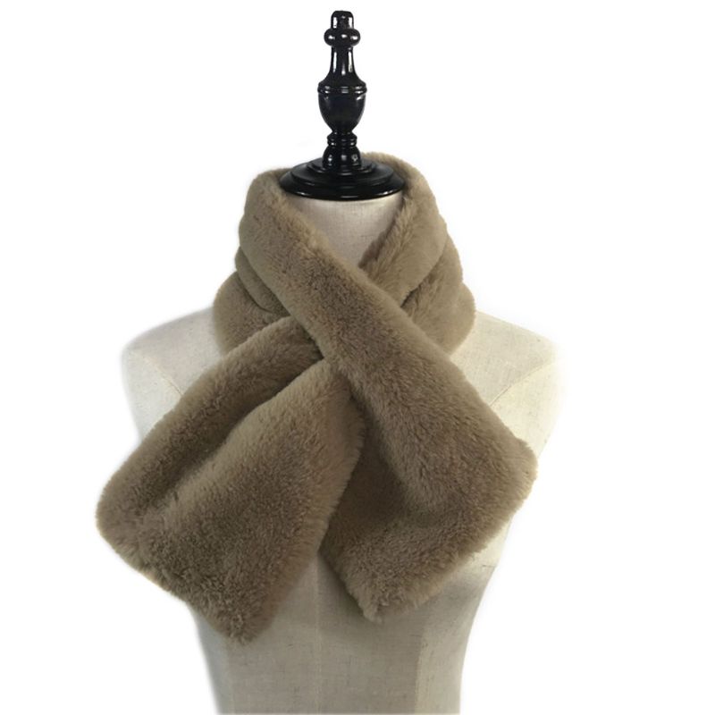 15x90cm femmes hiver épaissir peluche Faux lapin fourrure écharpe solide couleur bonbon col châle cou plus haussements d'épaules tricoté foulard 6: Kaki