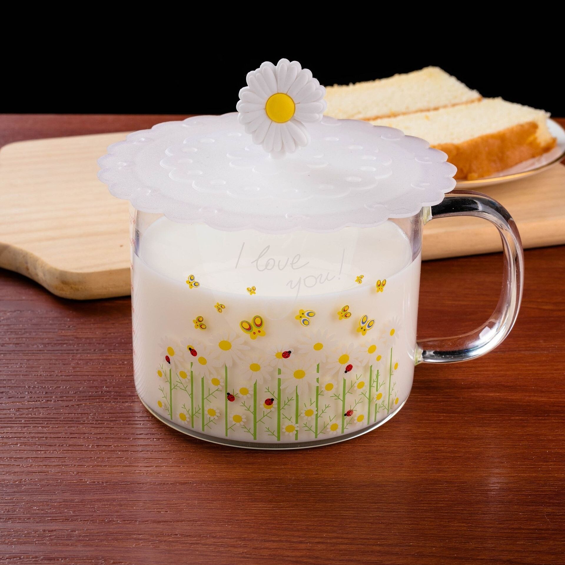 Ontbijt Cup Grote Capaciteit Glas Leuke Cartoon Aardbei Mok Met Deksel Hittebestendig Glas Schaal Cup Kantoor koffie Cup: Daisy Single Cup Lid