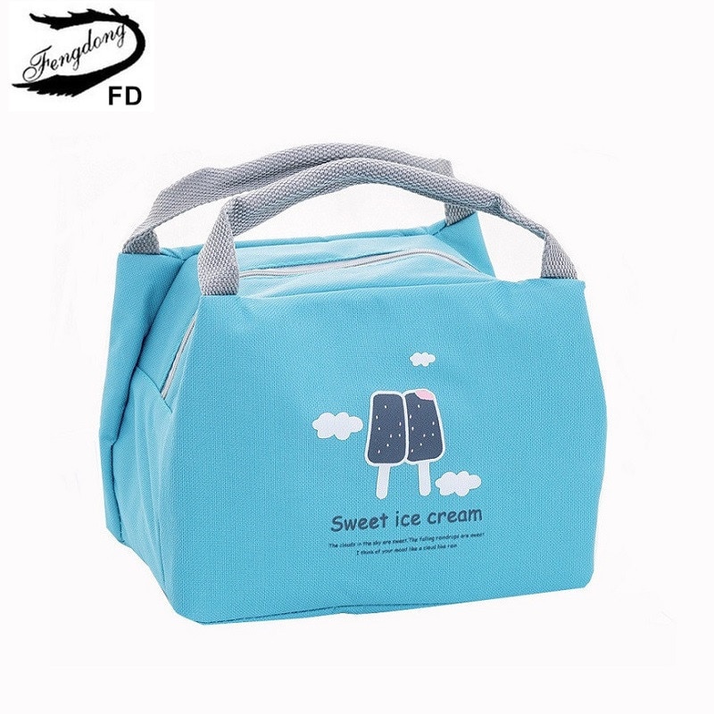 Fengdong insulated lunch bag for kids cute portable storage food bag thermal cooler picnic bag box waterproof school tote bag