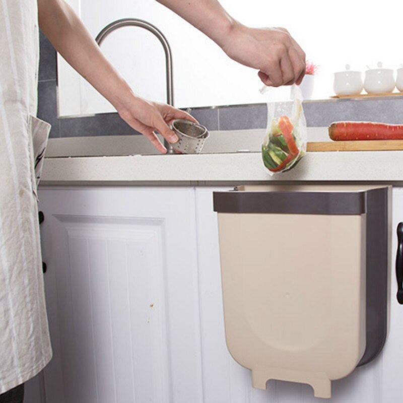 Kitchen Cabinet Door Hanging Trash Can Garbage Folding Waste Bins Collapsible Dry Wet Separation MJ81