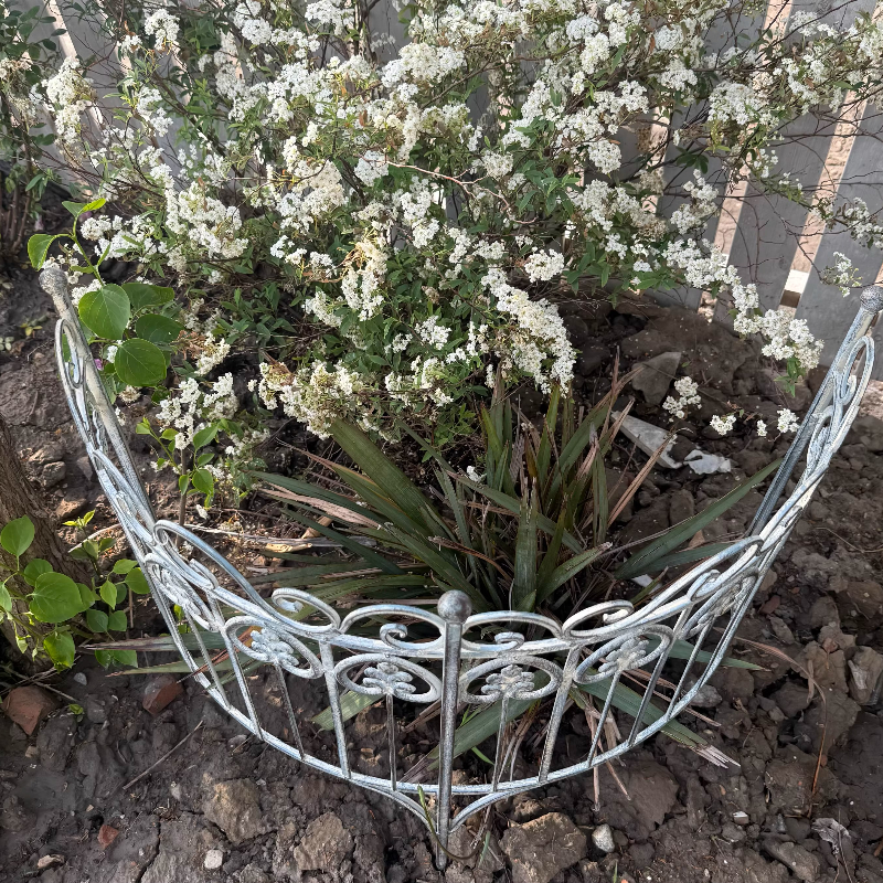 Valla de jardín rústica, sistema de soporte de plantas de hierro antiguo para enredaderas trepadoras, decoración de cama de flores, enrejado de jardín insertado en el suelo con borde
