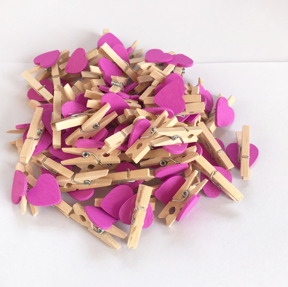 10/50 stücke rotes Herz Liebe Holz Kleidung Fotopapier Anbindung Stift Mini Wäsche klammer Postkarte Clips nach Hause Hochzeit Valentinstag Decorati: L / Fuchsie