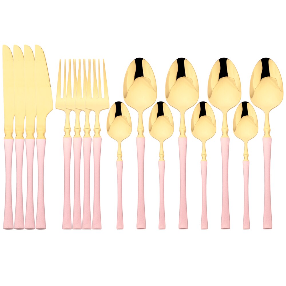 16 -teiliges rosen-essbesteck-set, bestehend aus messer, gabel, kaffeelöffel, edelstahlbesteck und küchenaccessoires im westlichen stil: Roségold