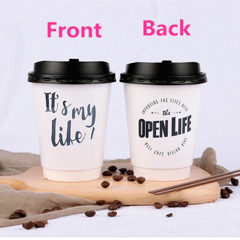 50 stk engangs kaffekopper i europeisk stil favoriserer dobbeltlags hul anti-drikke papirpakke kopp med lokk