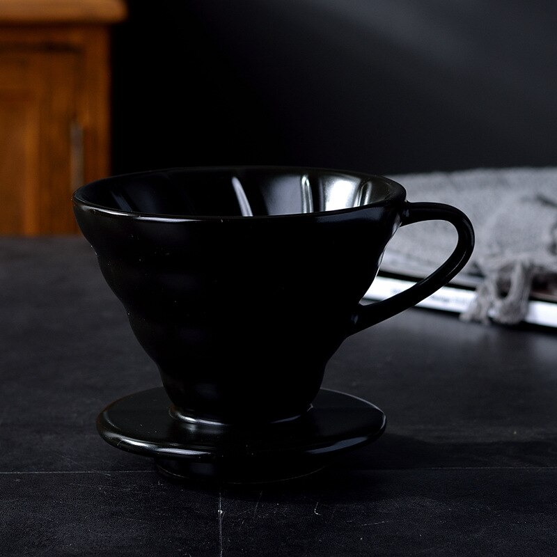 Ceramic Coffee Dripper Engine V60 Style Coffee Drip Filter Cup Permanent Pour Over Coffee Maker with Separate Stand for 1-4 Cups: S(1-2 Cups) / Black