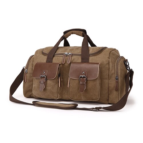 Canvas Travel Duffel Bag 35L High Capacity Weekender Bag Overnight Carry-on Luggage Short Business Trip Crossbody Shoulder Bag: Chocolate