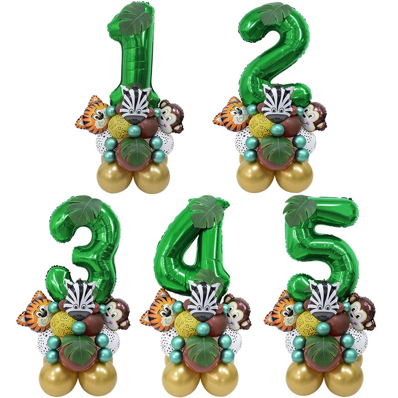 Conjunto de globos con número de animales de Safari para niños, decoración para de cumpleaños de 1 a 9 años, suministros para Baby Shower, 35 piezas