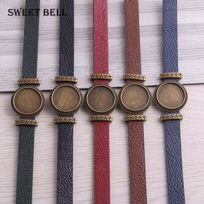 5pc PU Bracelets Bangles Base Setting Cuff Blank Trays Brazel fit 18mm Glass Cameo Dome Cabochon DIY Jewelry Findings D6442