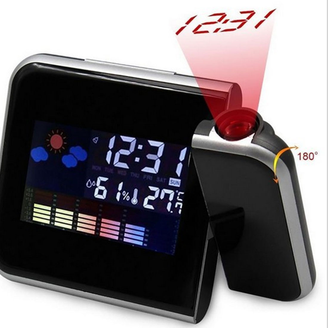 Desktop Clock Digital Alarm Clock with Projector Color Screen Time Projection Clock Multi-function Weather Calendar Time Watch