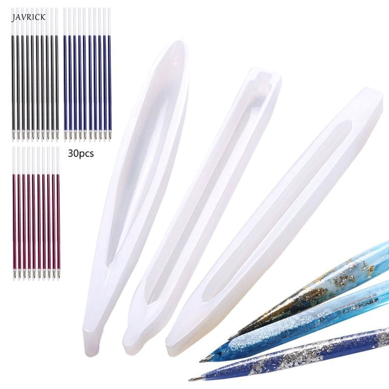 BRICOLAGE Stylo À Bille En Silicone Moules En Résine Avec 30 Pièces Recharges 3 Couleurs Stylo Plume Résine Époxy Coulée Moules Artisanat Outils