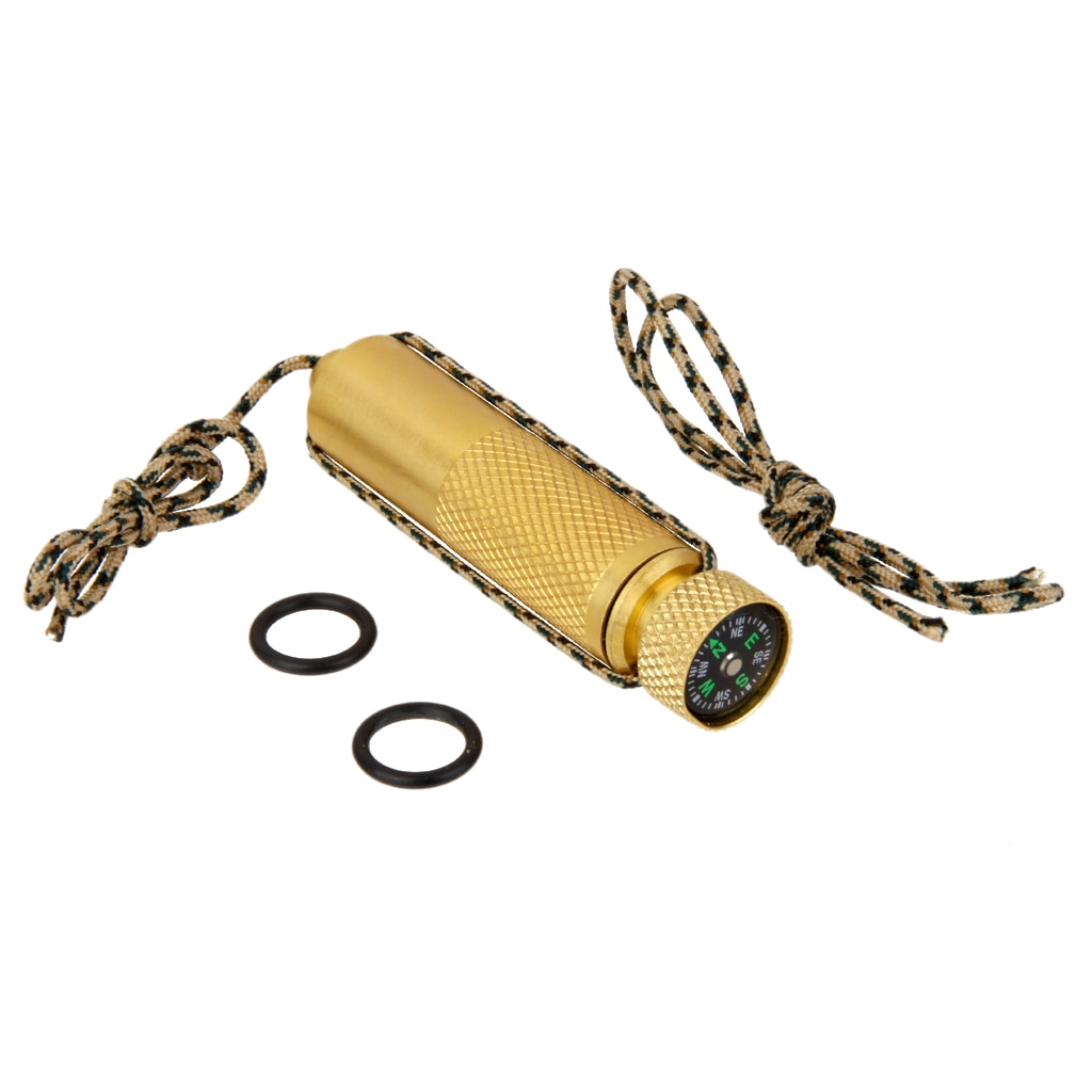 SOLID BRASS WATERPROOF MATCH CONTAINER BOX HOLDER CASE SURVIVAL COMPASS