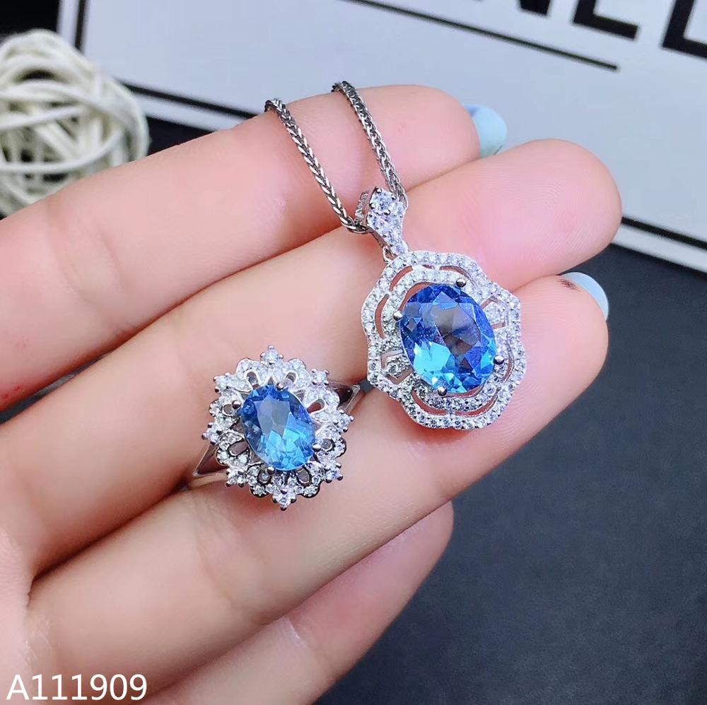 KJJEAXCMY boutique schmuck 925 sterling silber eingelegte Natürliche Blau topas edelstein anhänger ring weiblichen anzug unterstützung erkennung