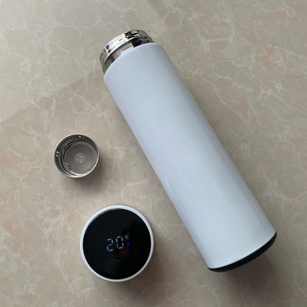LED Temperature Display Vacuum Thermal Flask 304 Stainless Steel 13 Colours thermos bottle cute water bottle thermos mug: White
