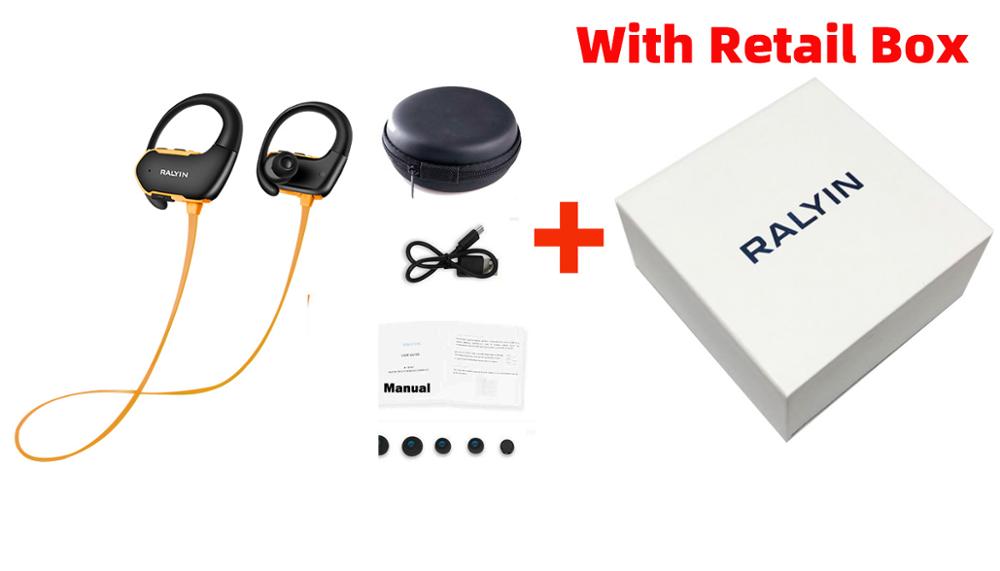 Ralyin M2 wireless headphones waterproof built-in 8GB memory Bluetooth Earphone Sport Bluetooth Headset wireless Earbud with Mic: Orange with box