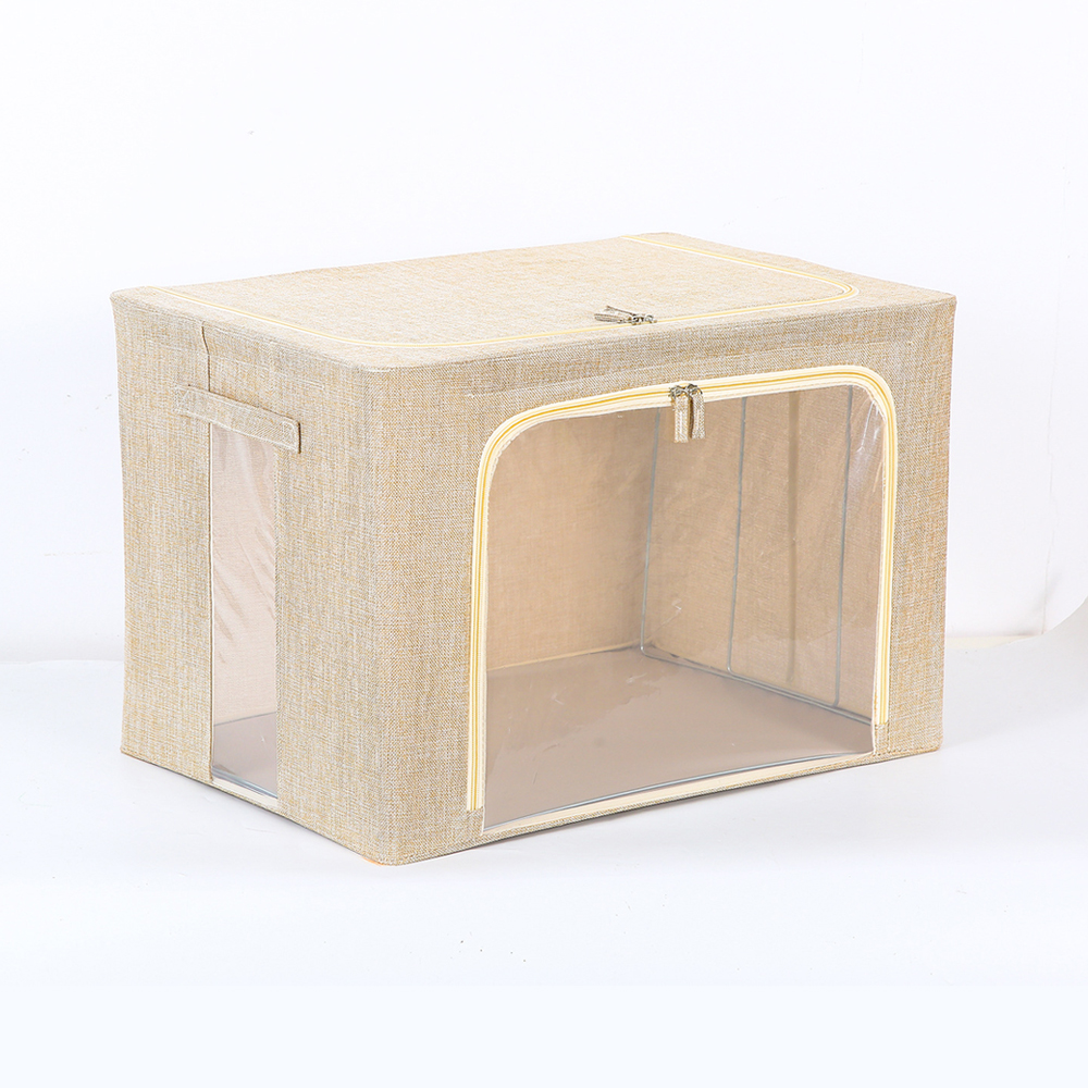 Cotton Linen Thicken Storage Box Fabric With Cover Fold Baina Box Large Window Clothing Toys Home Storage Box Packing Bag: L / Beige