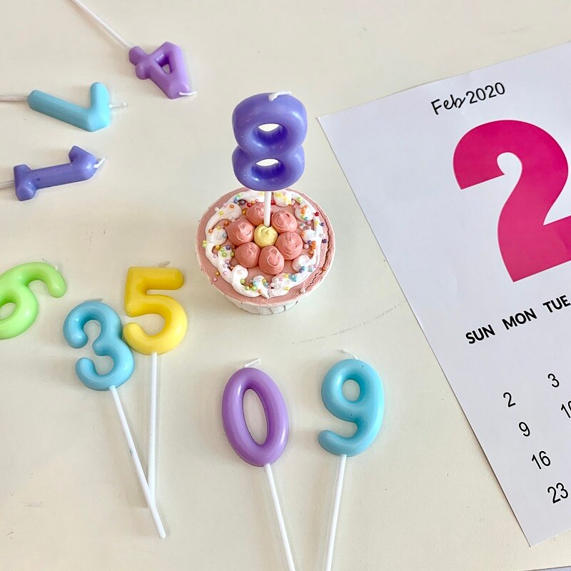 Bougies de gâteau en forme de Macaron avec chiffres, décoration de fête d&#39;anniversaire coréenne, couleur pour enfants, Dessert pour bébé, fournitures de pâtisserie pour le nouvel an
