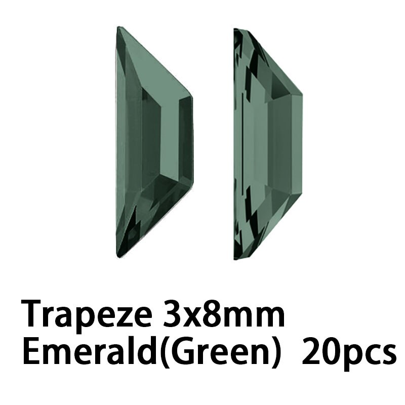 Warovsky-piedras para decoración de uñas, 20 Uds., Multicolor, trapecio 3D Strass 2772, gemas, diamantes de imitación, joyería para uñas: 3x8mm Green