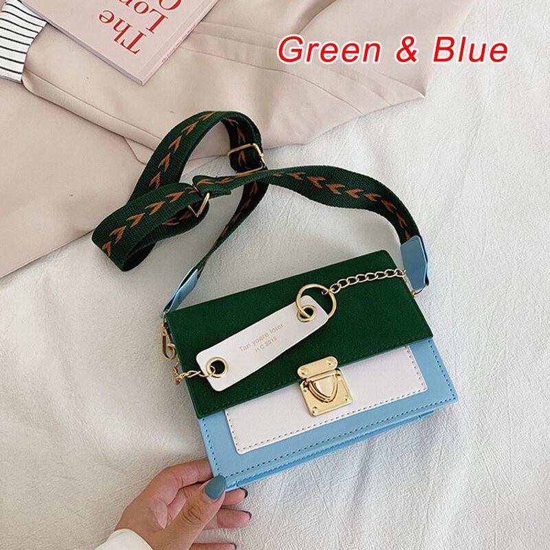 Crocodile pattern Shoulder Women's Matte Contrast Color Shoulder Messenger Bag Small Square Bag сумка женская: Green blue4