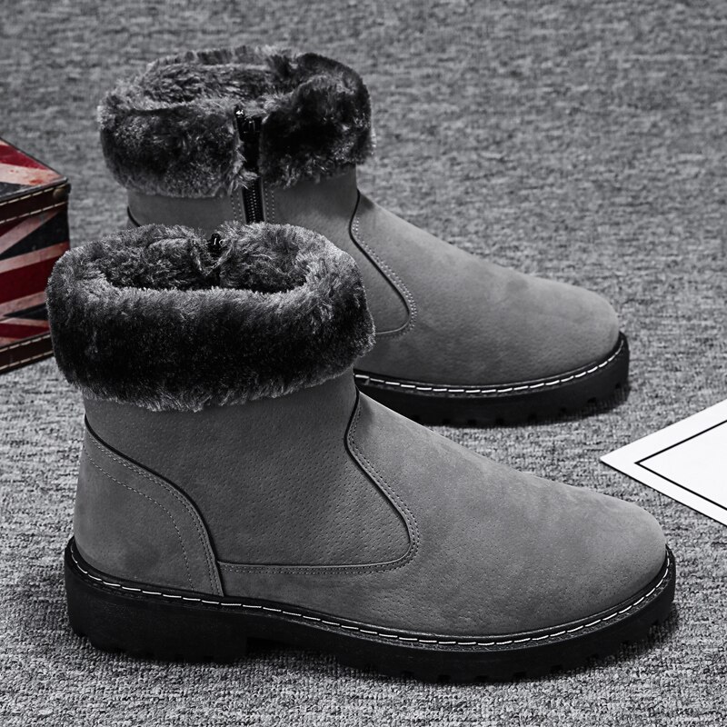 Klassieke Mode Mannen Enkel Echt Leer Snowboots Shearling Wol Bont Gevoerde Winter Laarzen Houden Warme Schoenen Waterdicht Grijs