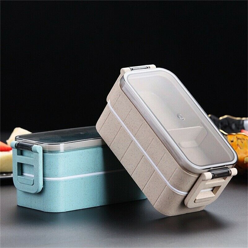 Student Lunch Box Compartment Office Worker Double Heating Lunch Box Microwave Dinnerware Food Storage Container Lunchbox @C