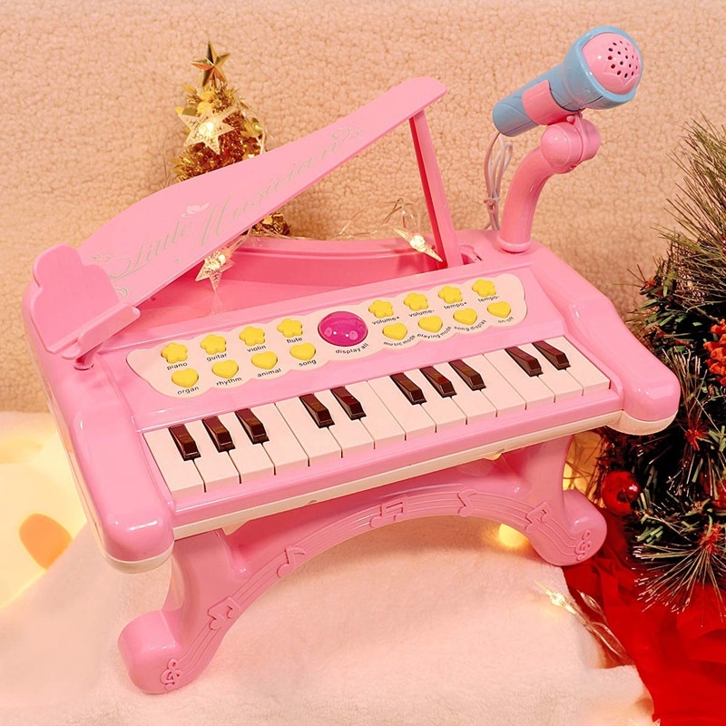Enfant en bas âge Piano jouet clavier rose pour filles d'anniversaire 1 2 3 4 ans enfants 24 touches multifonctionnel jouet Piano: Default Title