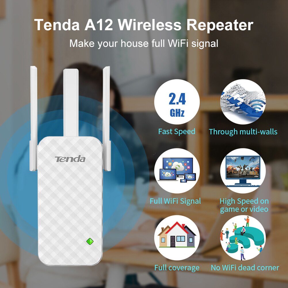 Tenda A12 300Mbps Wireless WIFI Repeater Range Extender Signal Booster 3 Antenna Full house cover High compatible with router