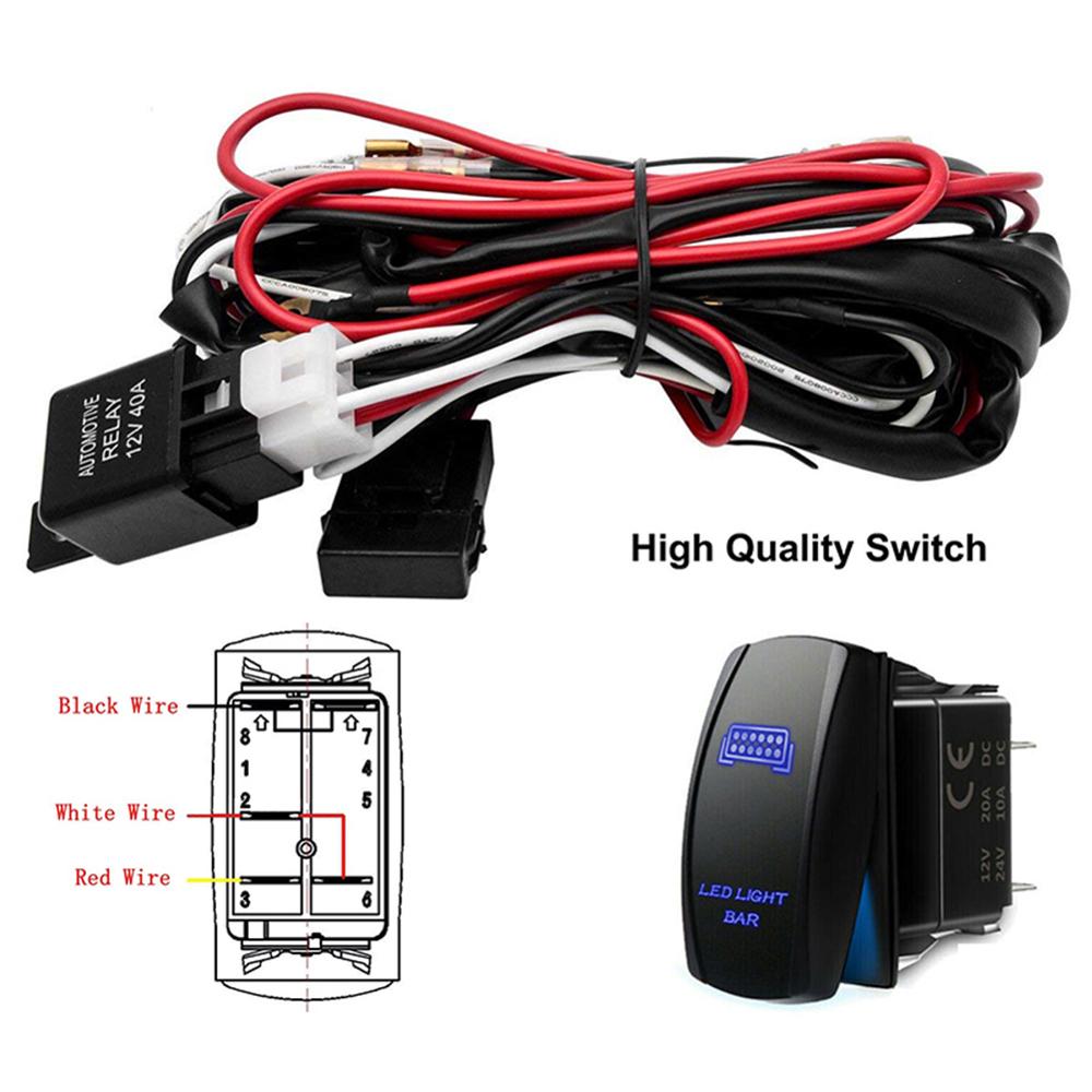 12V 40A Relay Fuse Kit SUV ATV Blue LED Light Bar Rocker Switch Wiring Harness LED light bar on/off rocker switch Wiring Harness