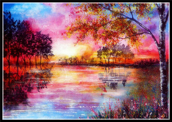 Diamond Embroidery Landscape 5D DIY Cross Stitch Pattern Full Round Diamond Mosaic Set Wall Decoration: Red