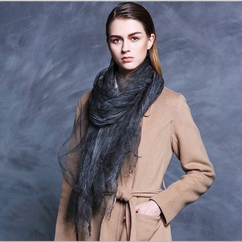 Luxe Solid Real 100% Zijde Zomer Rimpel Sjaal Vrouwen Shawl Lange Soft Wrap