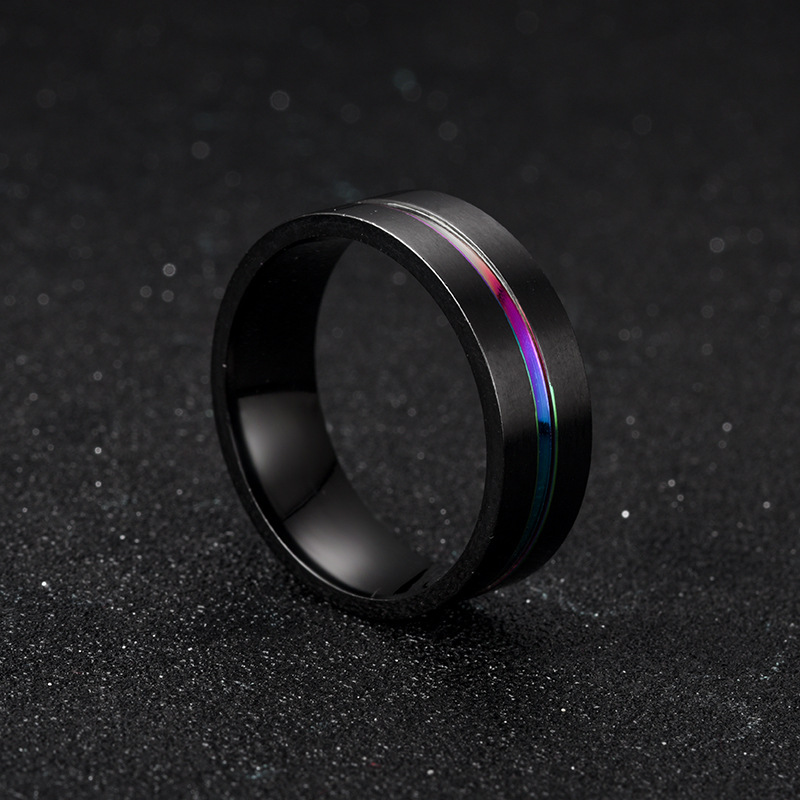 8Mm Zwart Titanium Ring Voor Mannen Jongens Eenvoudige Rvs Ringen Trendy Rainbow Groef Ringen Sieraden Accessoires