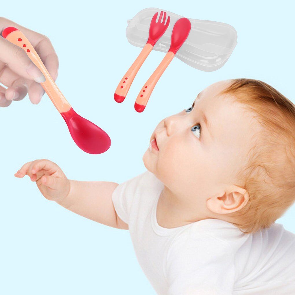 Bebé cuchara Temperatura de detección niño Tenedor de silicona arco alimentación de bebé cuchara Sensor de temperatura cucharas