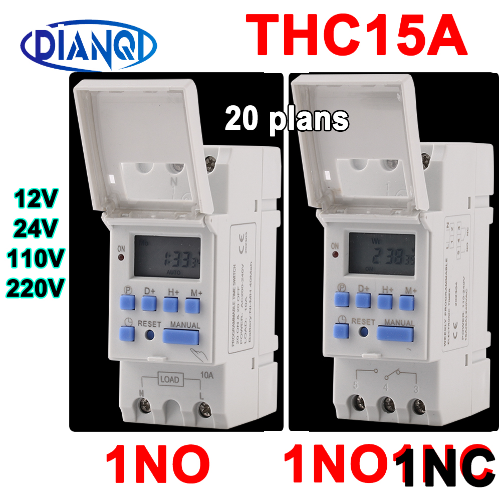 THC15A Type Din Rail 2 wire Weekly 7 Days Programmable Digital TIME SWITCH Relay Timer Control AC 12V 24V 48V230V 220V