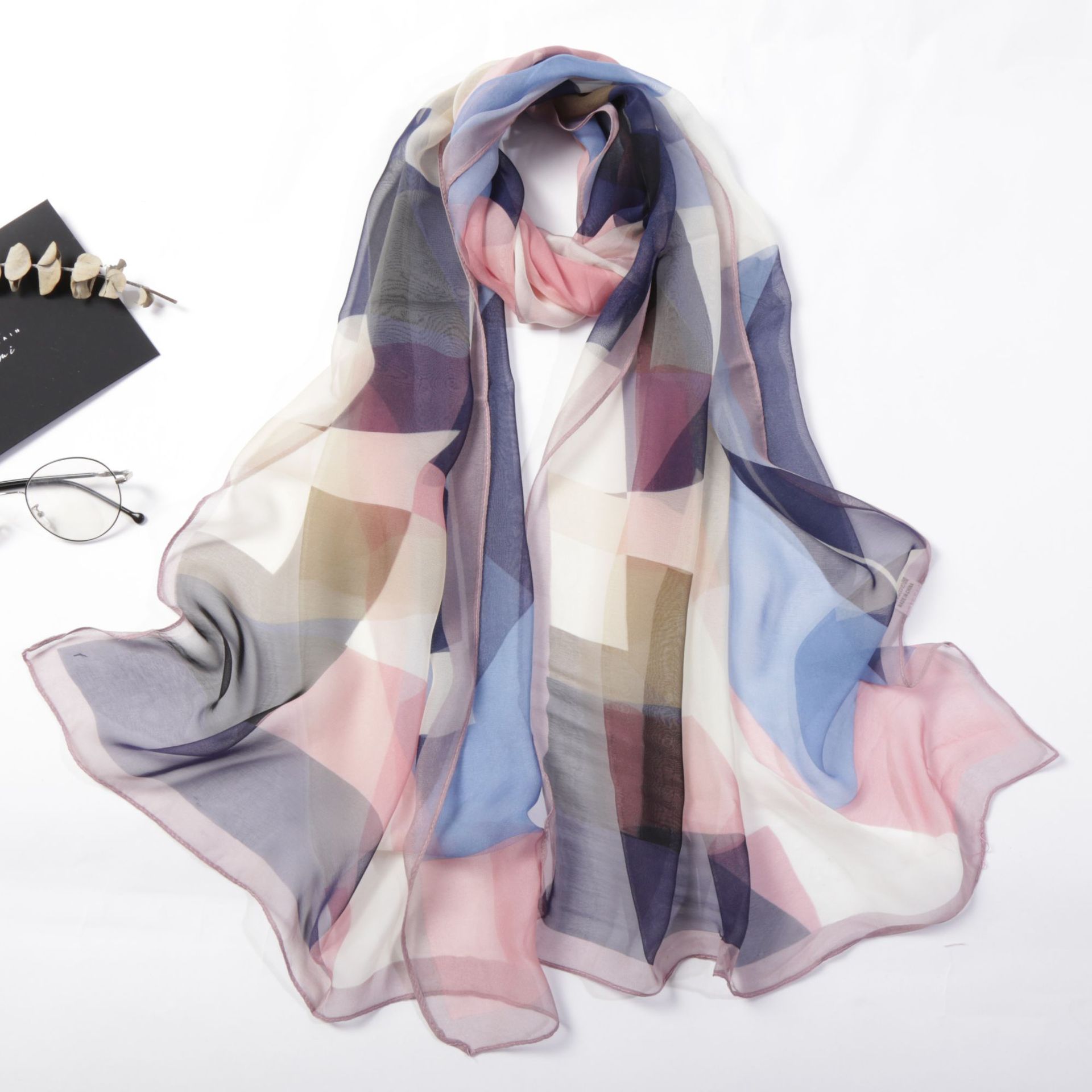 Chiffon sjaal dames dunne delicate geometrische print sjaals zonnebrandcrème bandana lange sjaal georgette hijab wraps: 3
