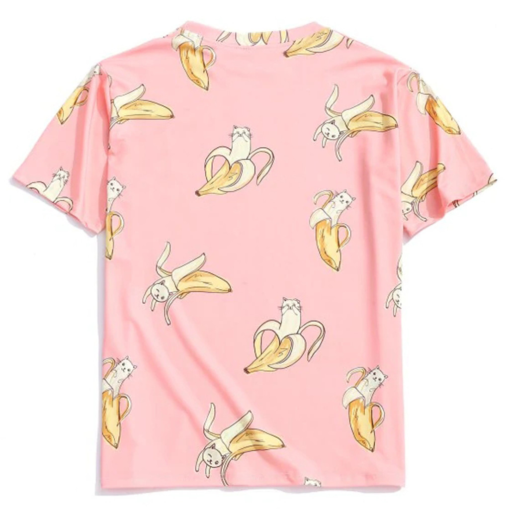 Laatste Mannen Mode Print Topmen Zomer Mode Toevallige Afdrukken Korte Mouwen Banaan & Kat T-shirt Top Blouse