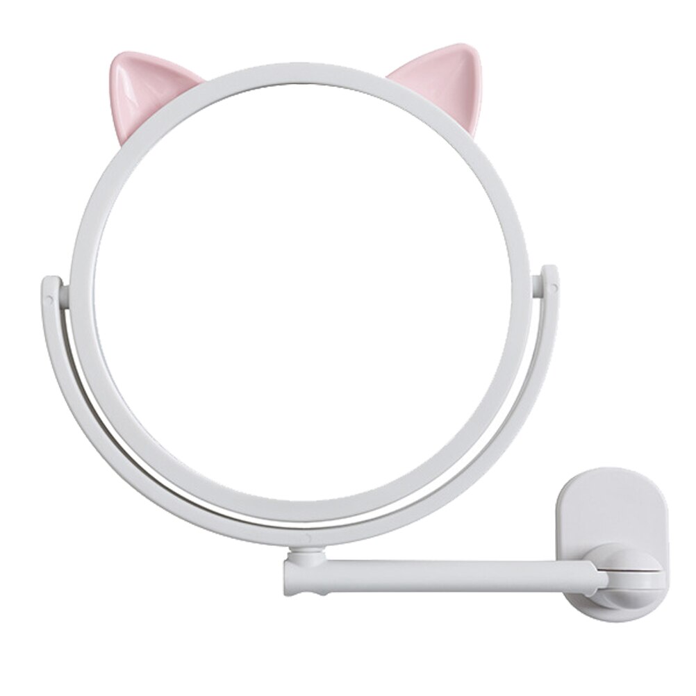 Cat Ear Makeup Mirror Vanity Mirror Spiegel Wall Mounted Cosmetics Mirror Bathroom Makeup Mirror Swivel Vanity Mirror (Pink): A