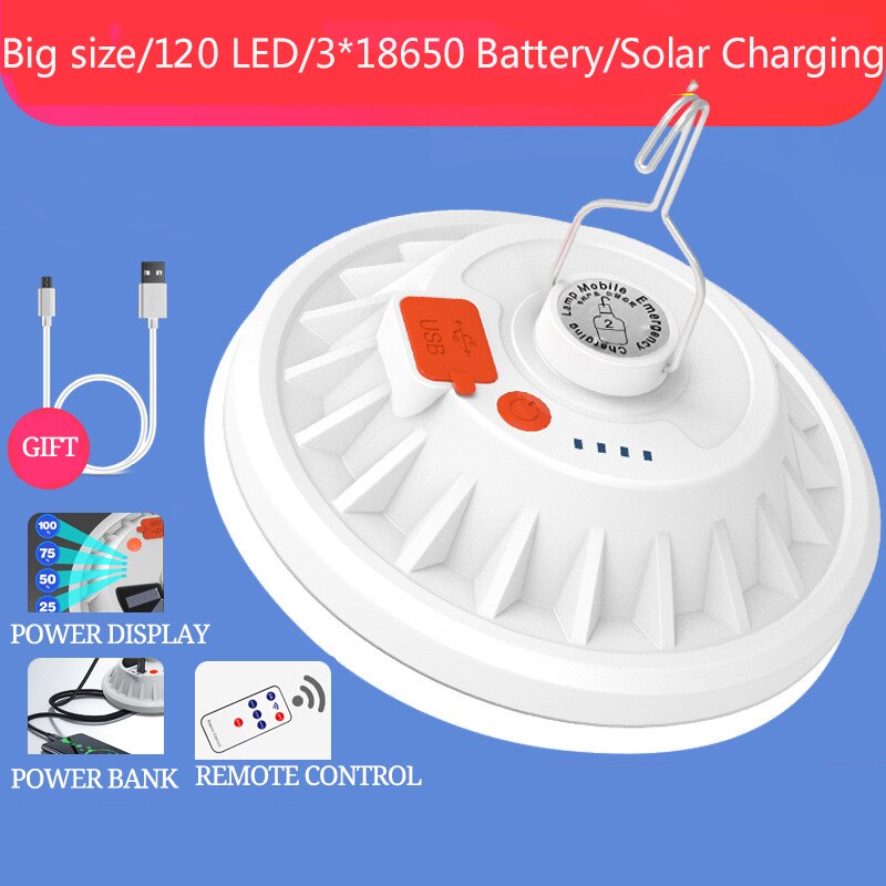 LED Solar Lamp Portable Emergency Lantern Outdoor Camping Light USB Charging Hook Lamp 300W Super Bright Rechargeable: Package E