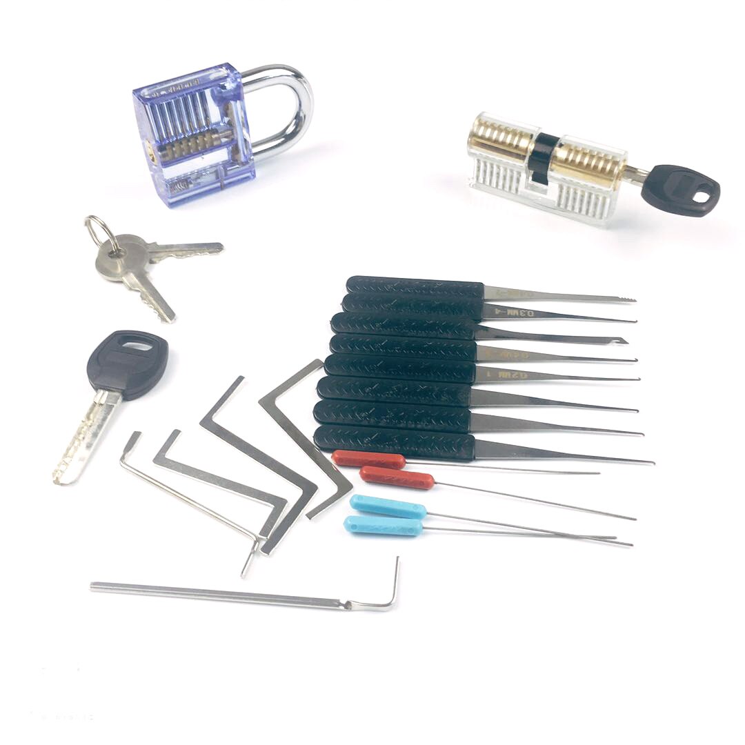 Locksmith Supply Training Set 2pcs Transparent Lock with Remove Pick Tools,5pcs Tension Tool,Great Practice for Men
