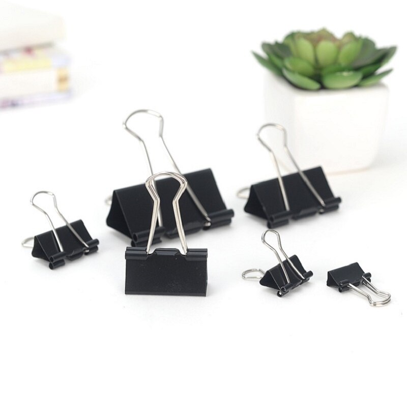 50PCS Metal Paper Clip Foldback Metal Binder Clips Black Grip Clamps Paper Document Office School Stationery Multi-Life Artifact
