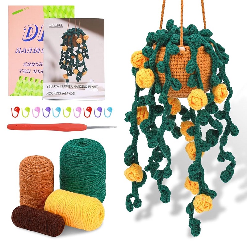 Buddur pendurado vasos de plantas crochê tricô kit com fio de algodão instruções para iniciante diy material não-acabado: CINZA-ESCURO