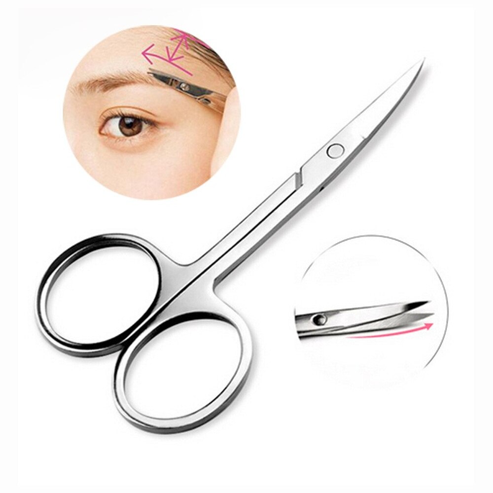 Glamlash 5Pcs Rvs Gebogen Schaar Wenkbrauw Haar Shear Trimmen Schoonheid Nagelschaartje Facial Trimmen Tweezer