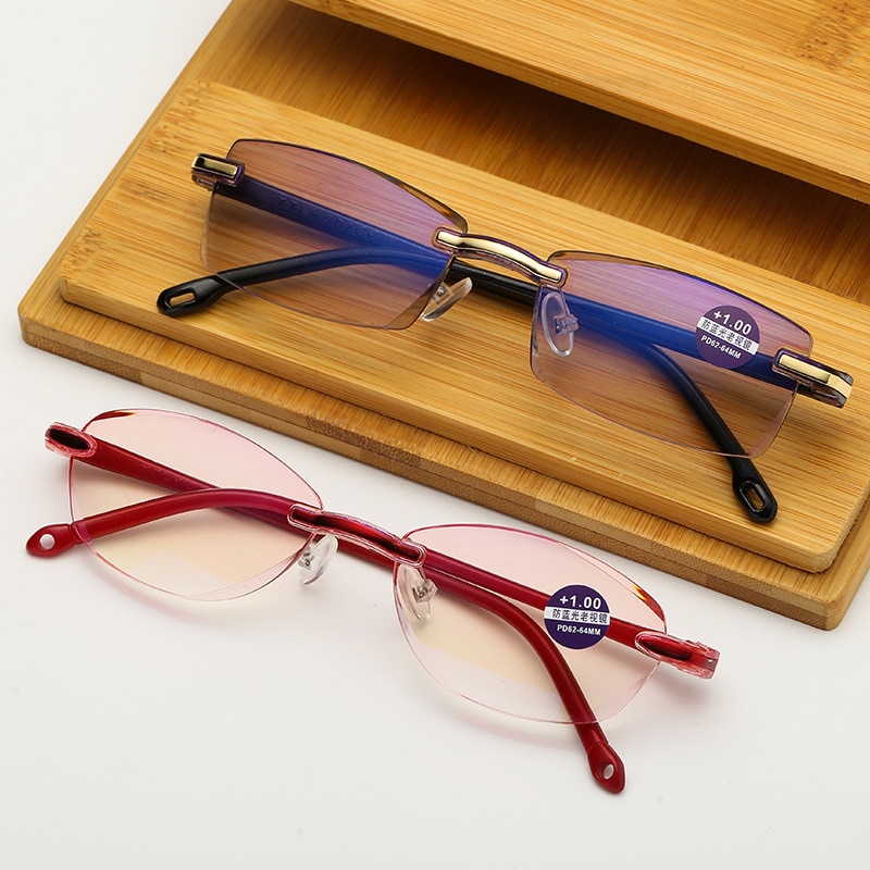 Frameless Anti Blue Light Blocking Rimless Reading Glasses Women Men Square Frame Presbyopic Glasses Diopters +1.0 1.5 2 2.5 3.5