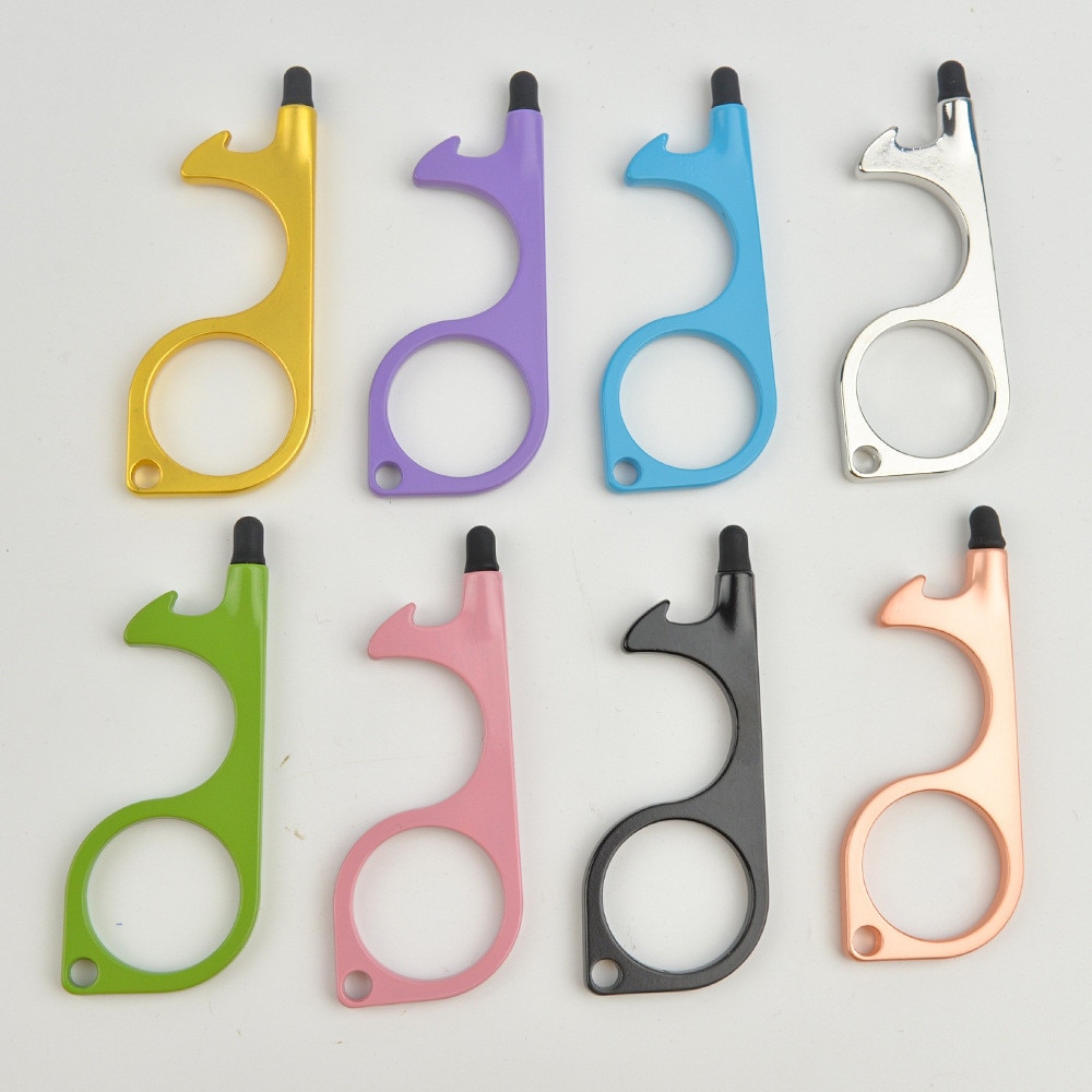 No Touch Brass Door Opener Portable Elevator Handle Key Copper Metal Keychain With Stylus Phone Touch Screens Contactless Tool