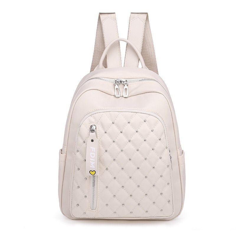 Mochila de viaje con de tachuelas para mujer, bonita estilo escolar, de , duradera, con entramado de diamantes: Blanco