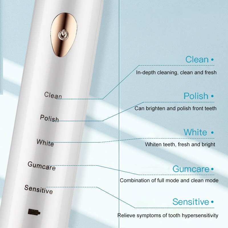 5 modalità Ad Ultrasuoni Spazzolino Da Denti Elettrico di base USB Ricaricabile Impermeabile Spazzolino Da Denti Elettrico con 4 Teste di Bursh Contenitore di Regalo