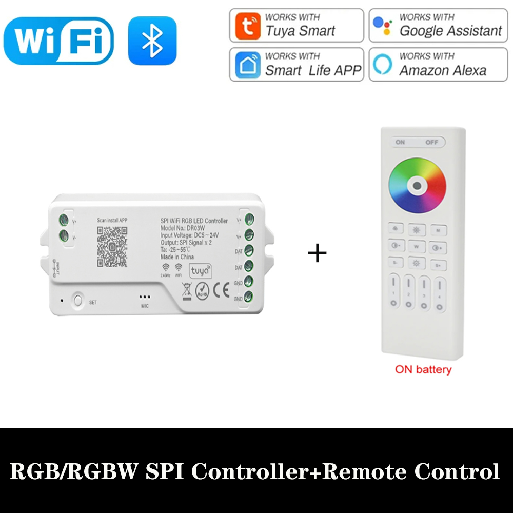 Tuya WiFi Addressable LED Controller WS2811 WS2812B WS2814 SPI RGBWIC RGBIC LED Strip Dimmer LED Controller 5-24V Pixel Strip: Cyan / 44