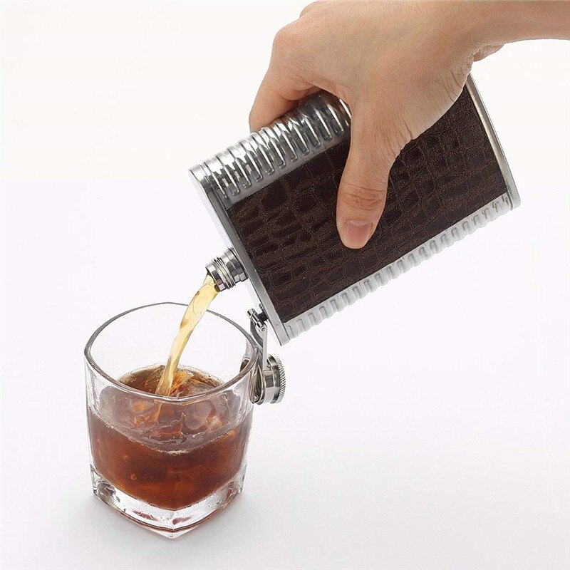 Mini bouteille de Whisky 8oz sans Bpa, Flagon de Vodka, flacon de hanche d&#39;alcool en acier inoxydable 18/8, ensemble de boîte en cuir Pu
