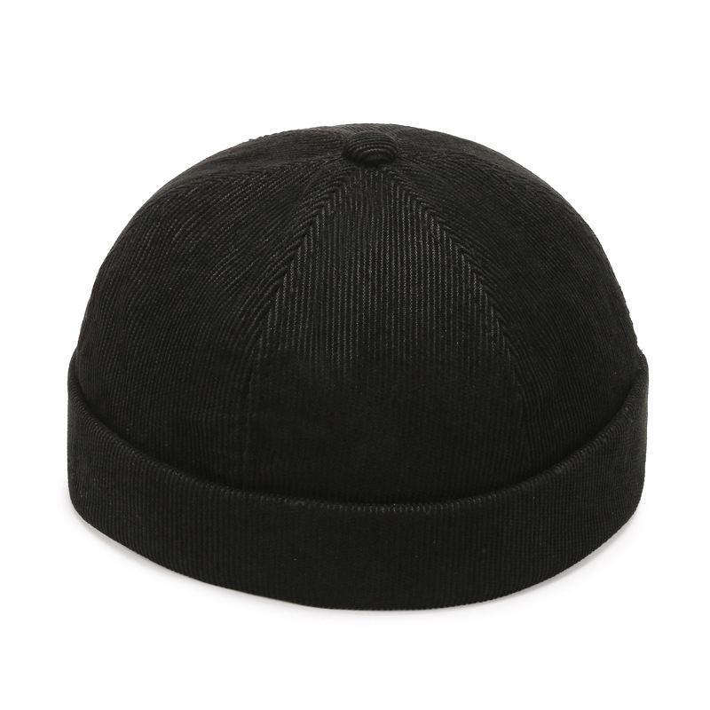 Gorro Vintage sin ala para hombre y mujer, gorro de calle de algodón Retro, gorra Docker ajustable, gorra de marinero literaria, gorro de Hip Hop de Color sólido: Negro